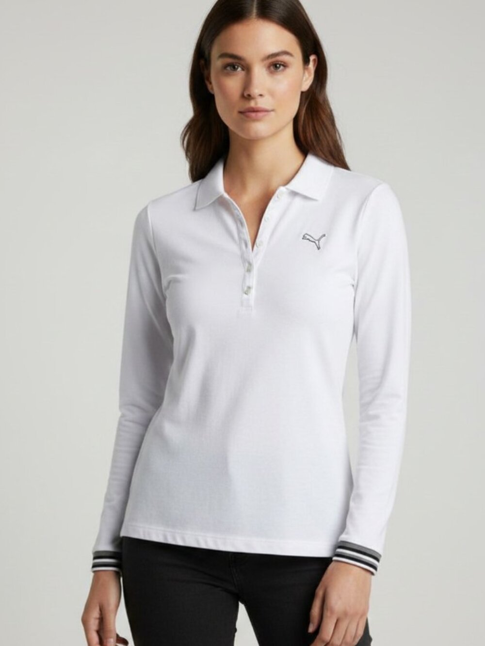 PUMA White Long Sleeve Polo Top – Minimal Sport Chic S